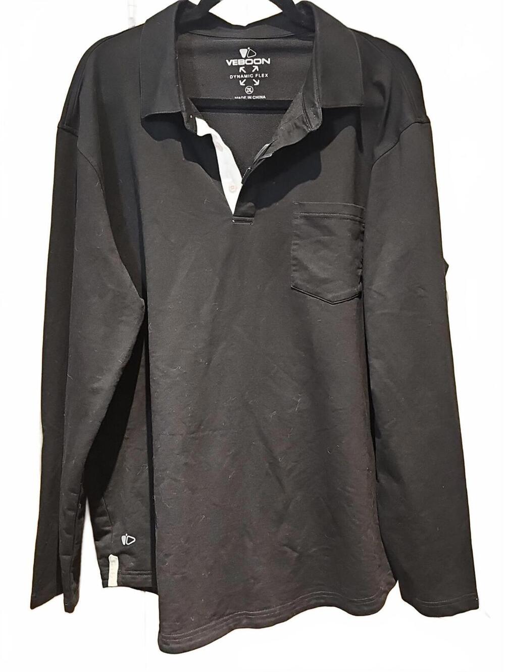 Veboon Mens Dynamic Flex Long Sleeve Cotton Flex Polo, Black, 2XL